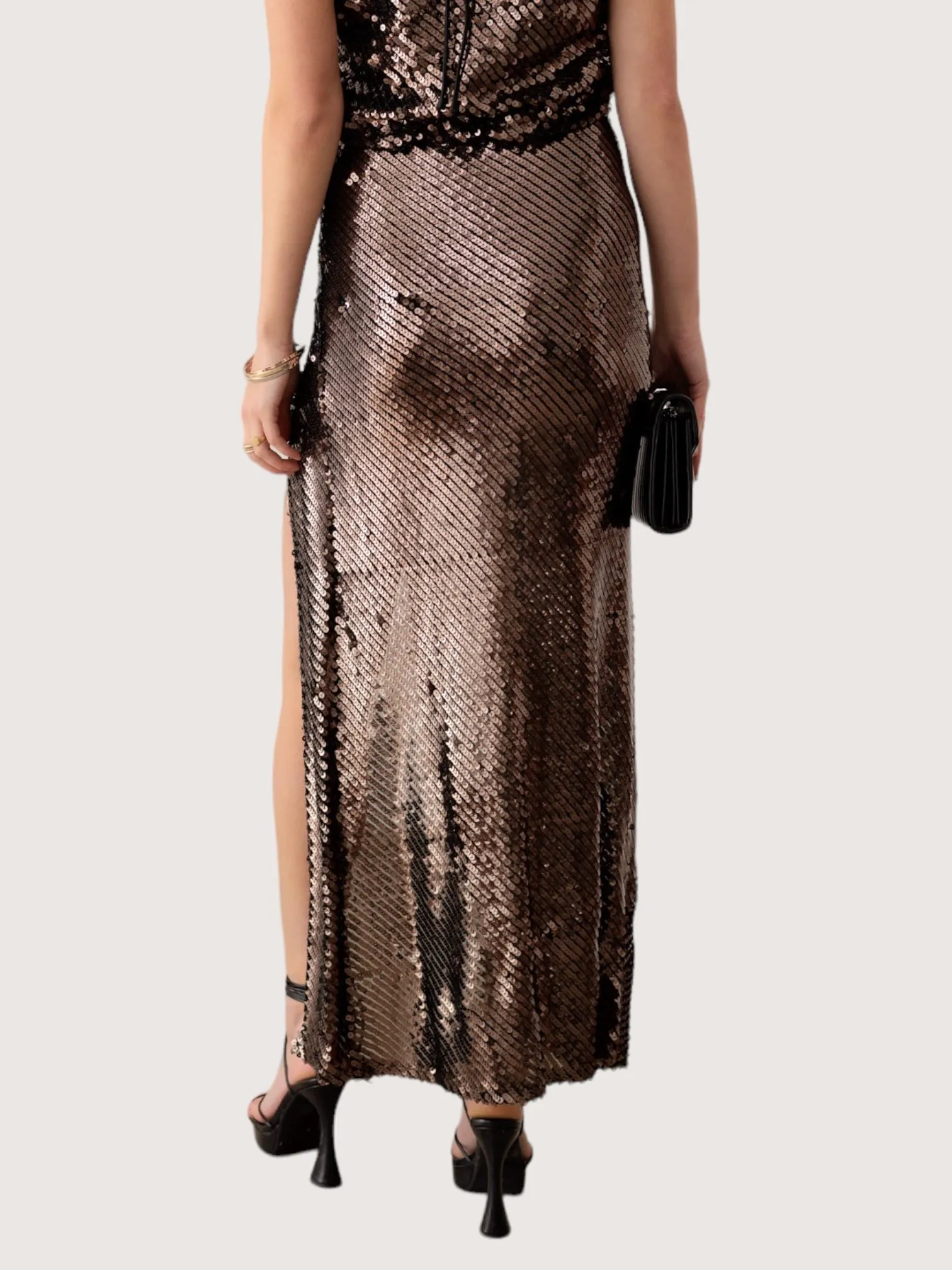 High Slit Sequined Skirt