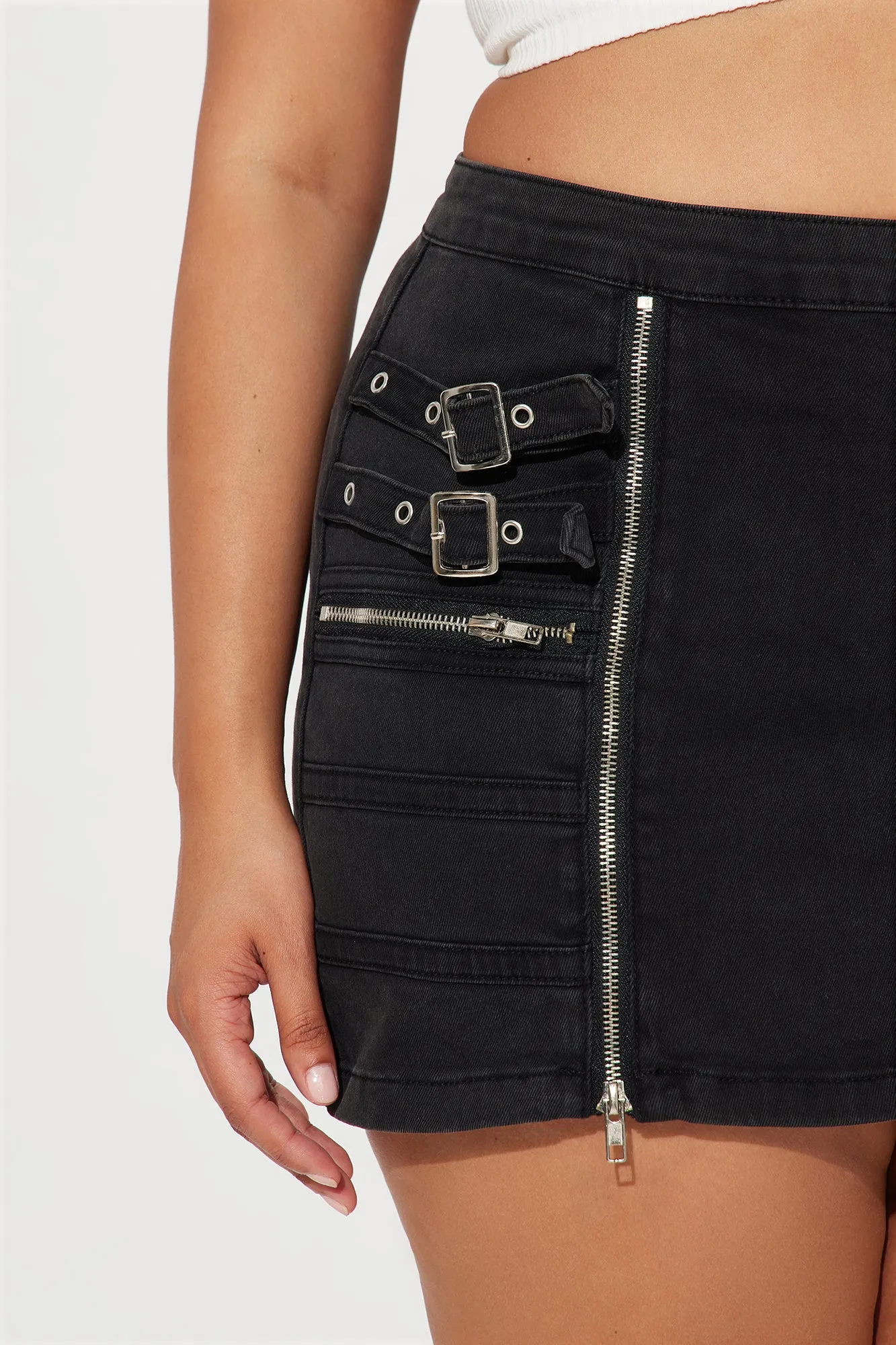 His Loss Moto Denim Mini Skirt - Black