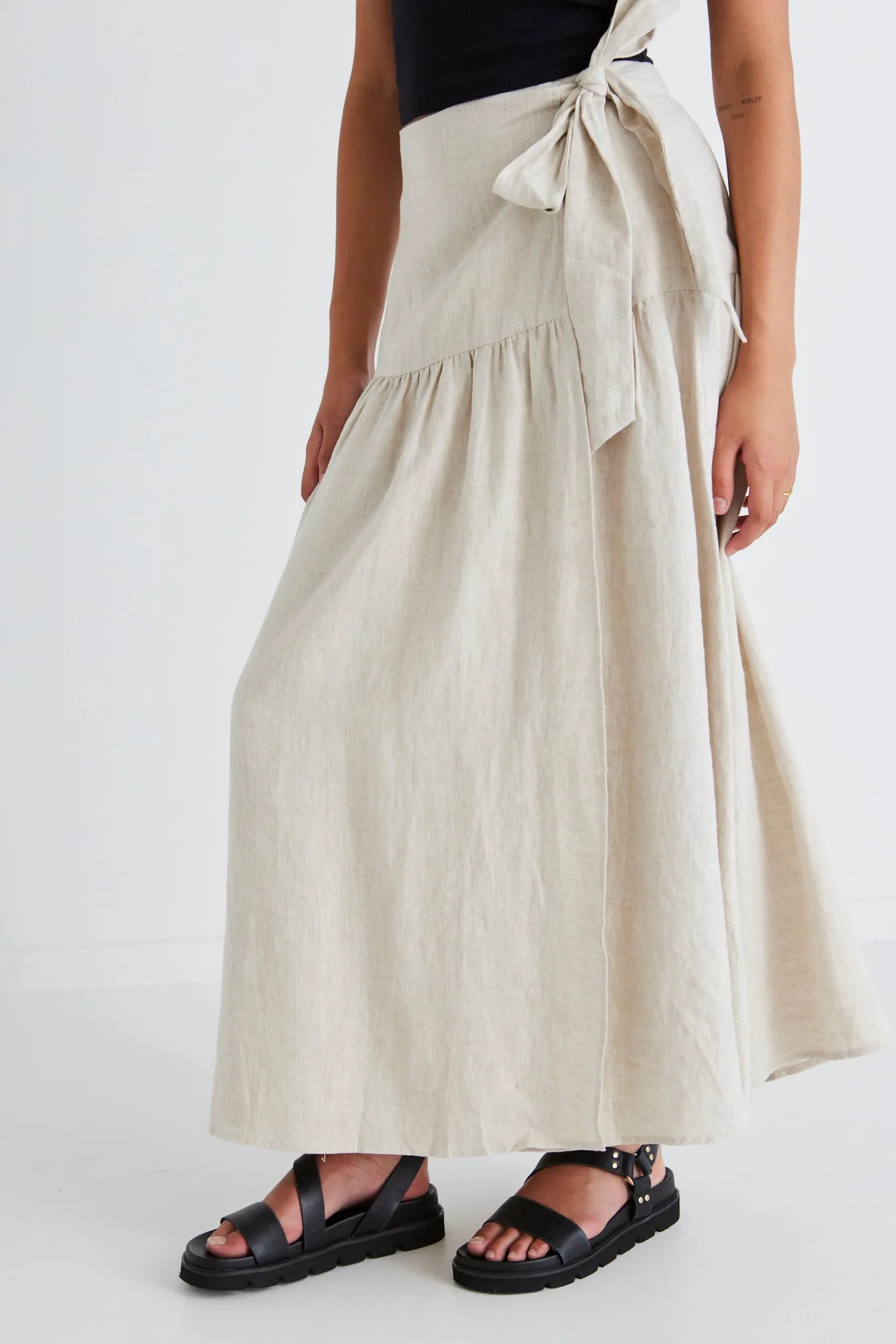 Impact Natural Linen Tiered Wrap Maxi Skirt