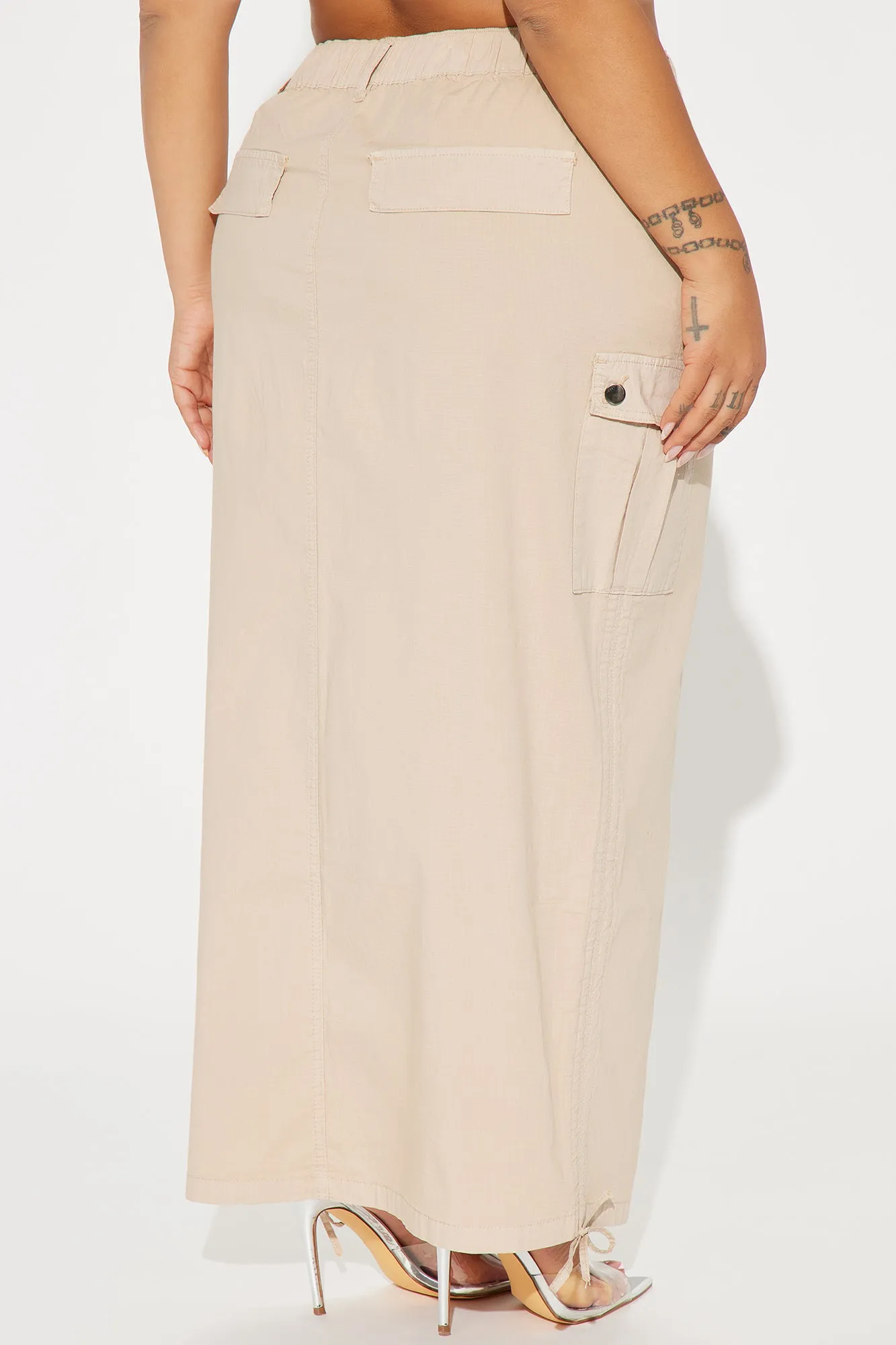 Jaylene Ripstop Cargo Maxi Skirt - Khaki