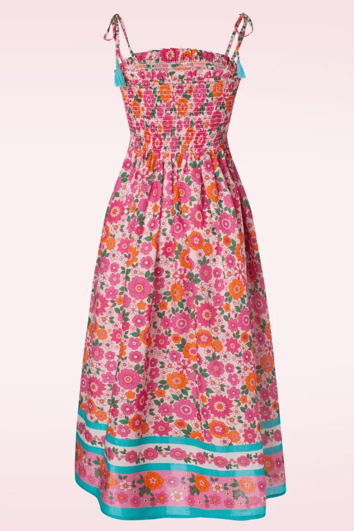 June Floral Midi Dress in Pink