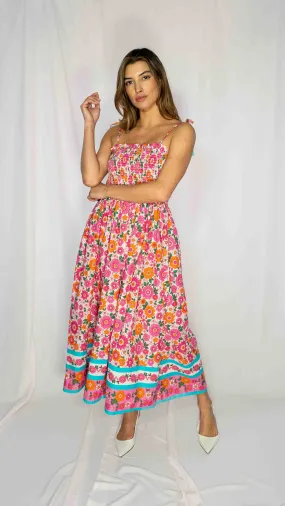 June Floral Midi Dress in Pink