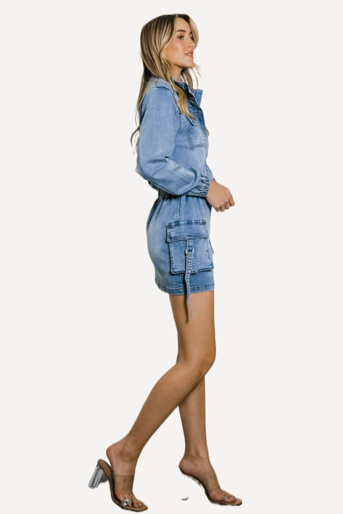 Juniors Long Sleeve Denim Mini Dress