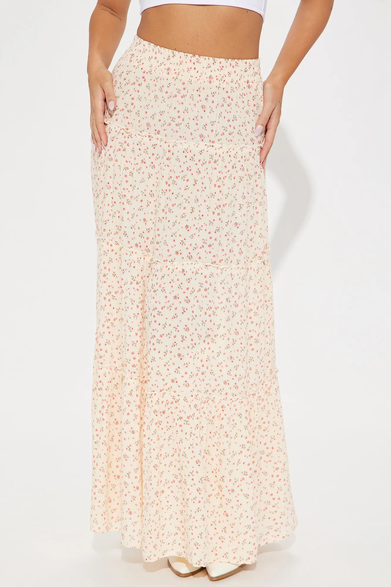 Justina Floral Tiered Maxi Skirt - Cream/combo