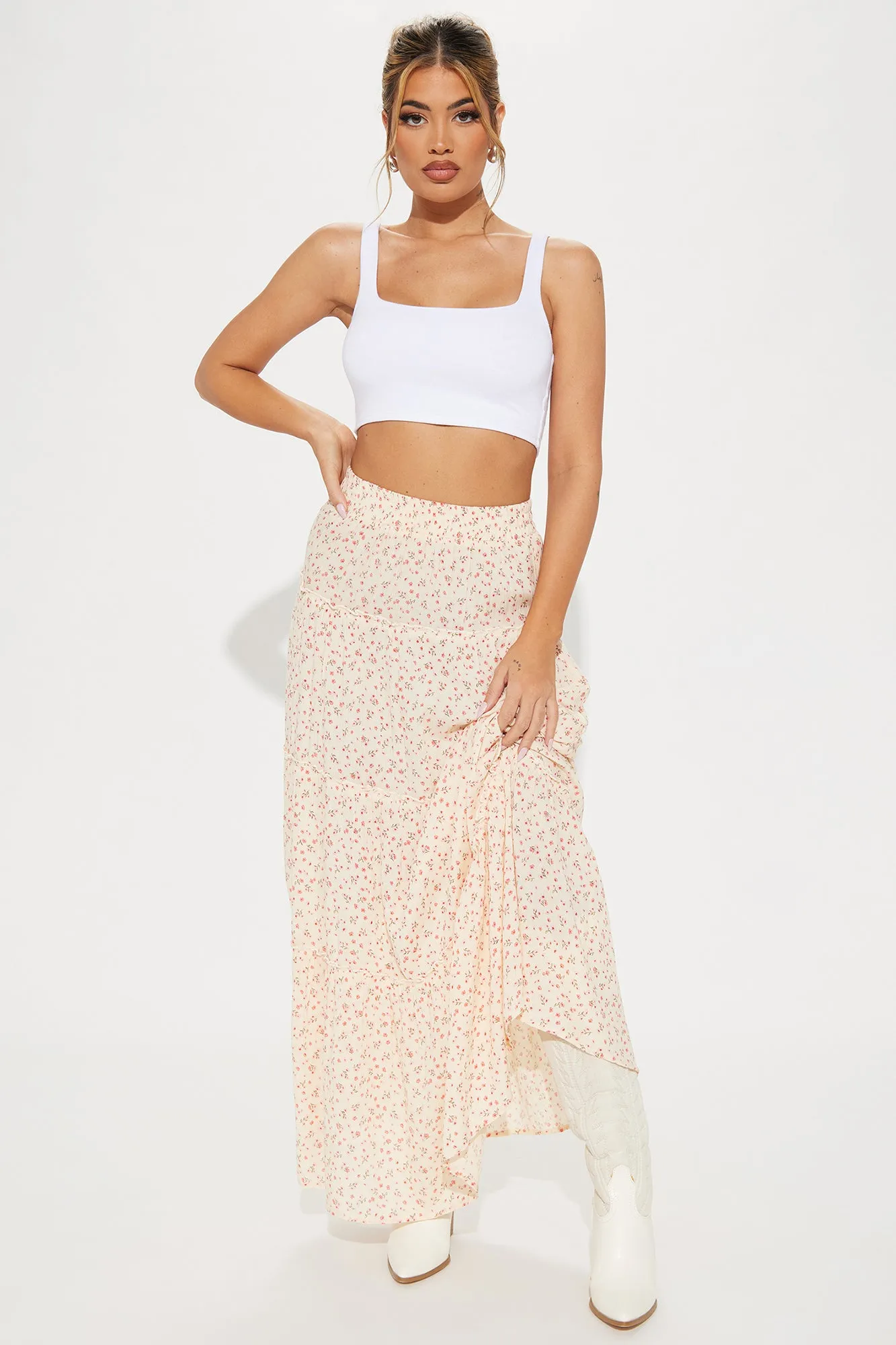 Justina Floral Tiered Maxi Skirt - Cream/combo