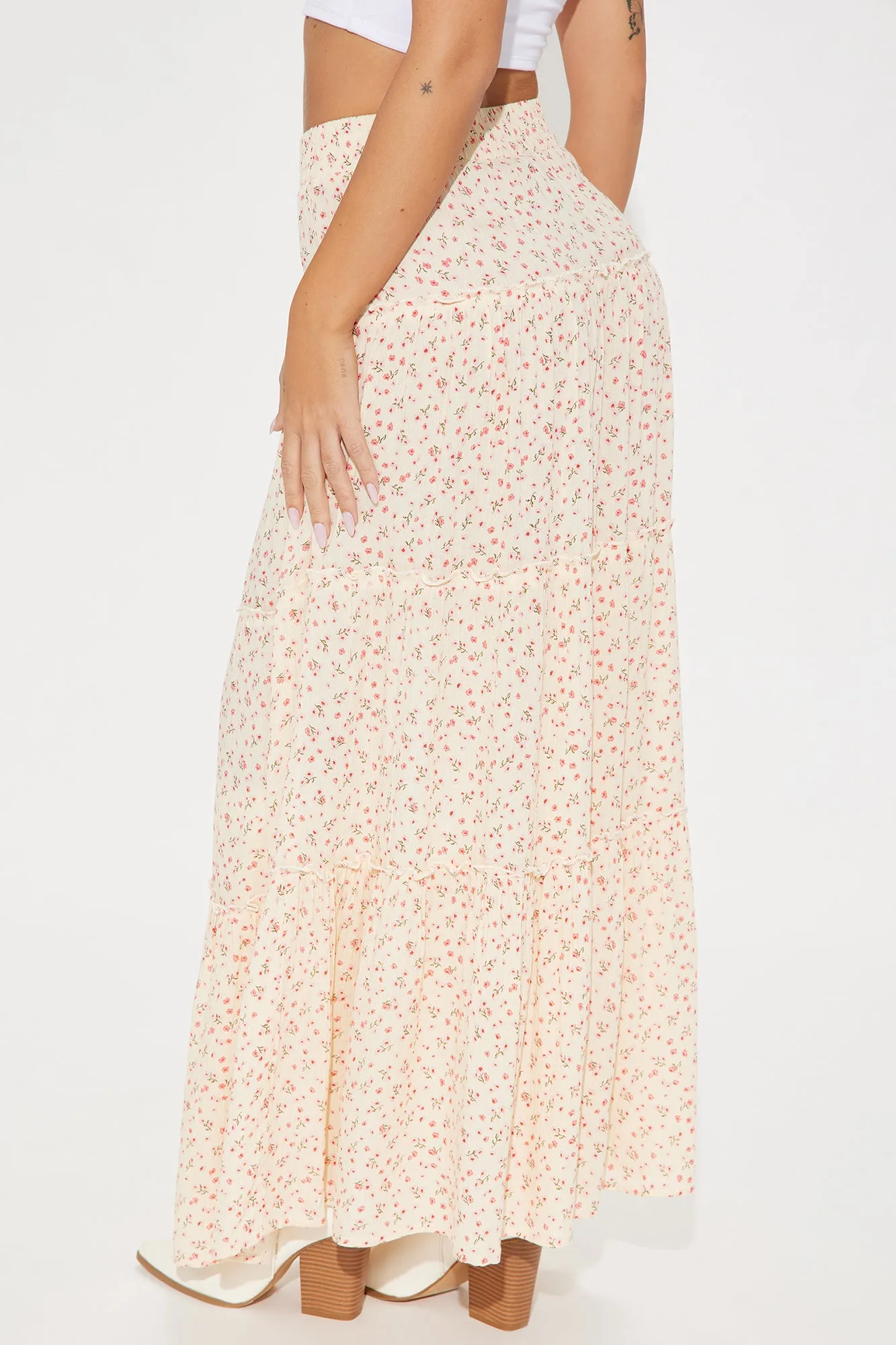 Justina Floral Tiered Maxi Skirt - Cream/combo