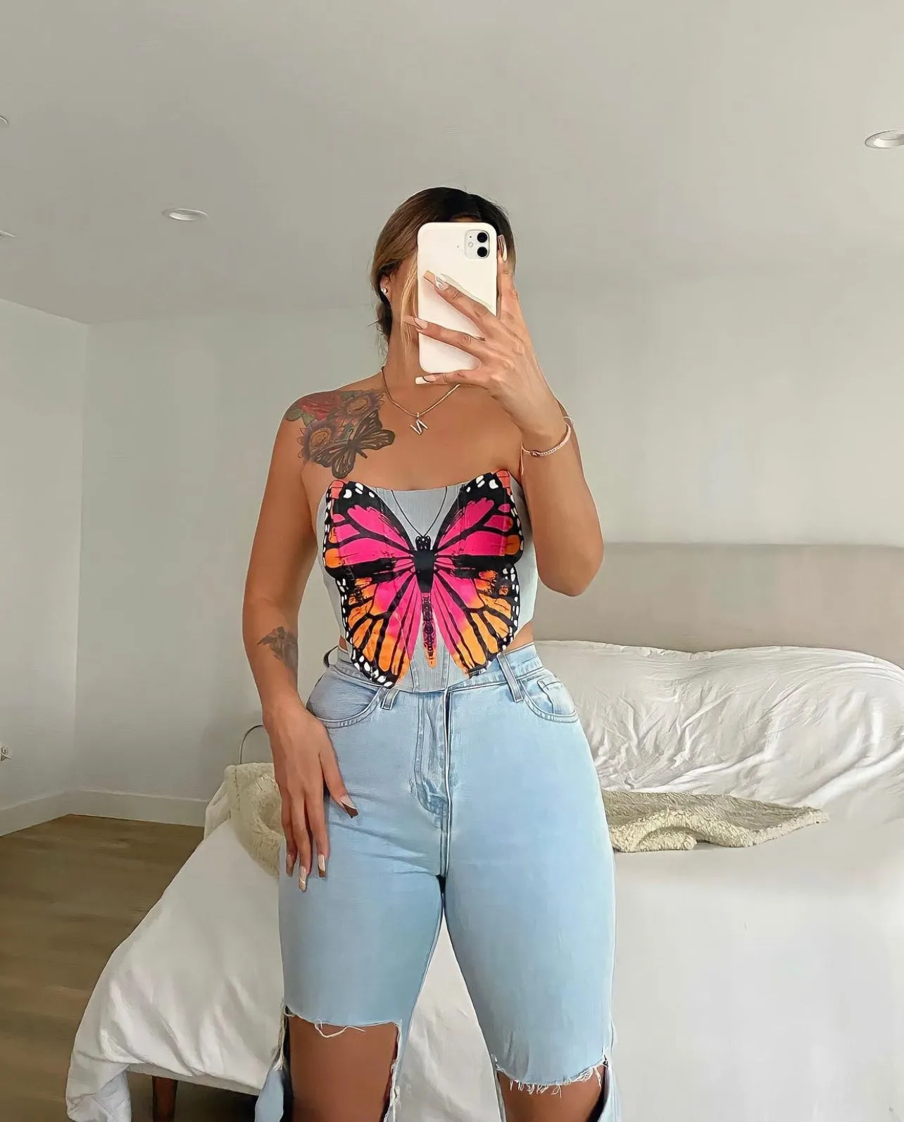 Kaylee Butterfly Denim Corset Top