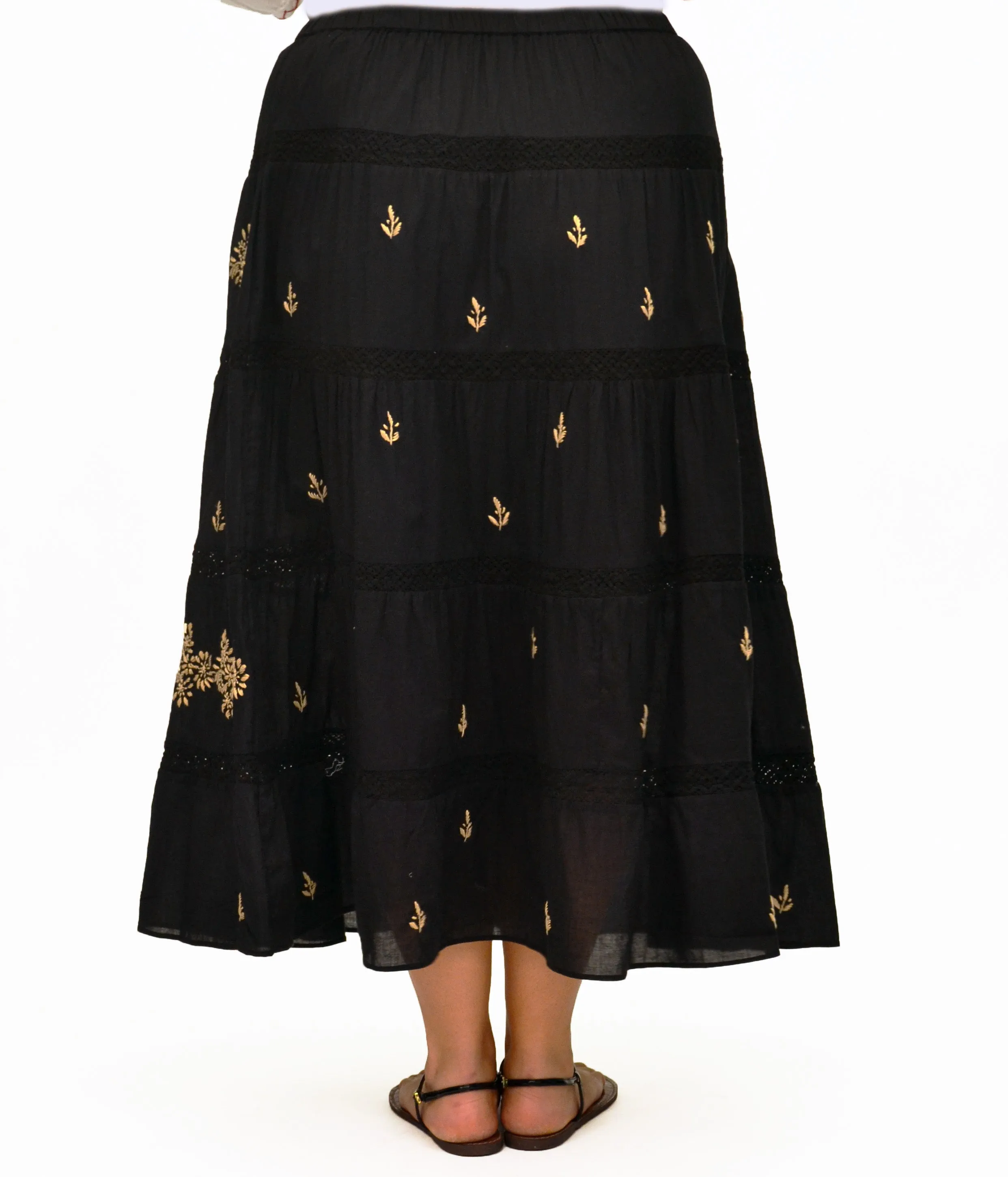 La Cera Embroidered Detail Peasant Skirt