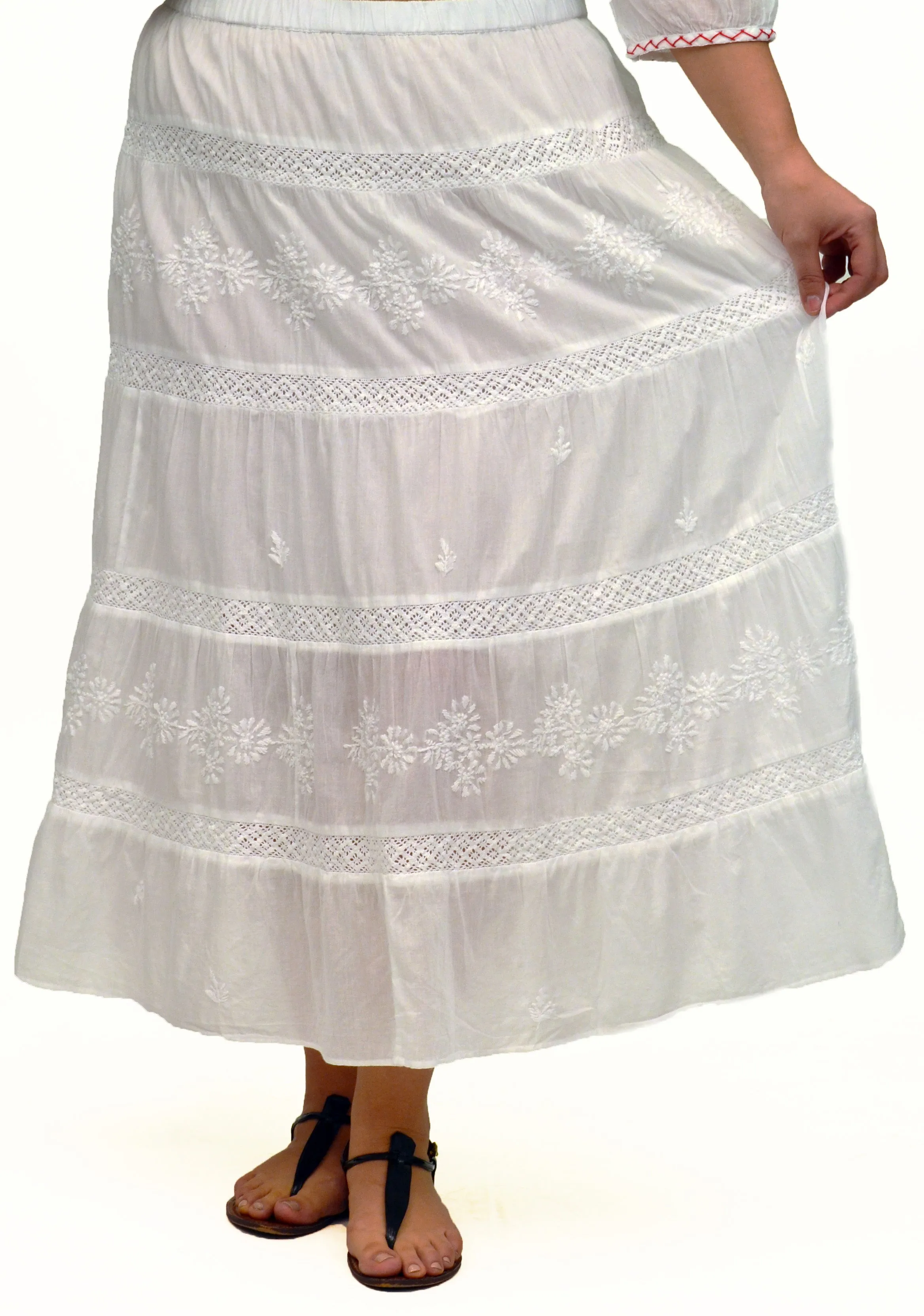 La Cera Embroidered Detail Peasant Skirt