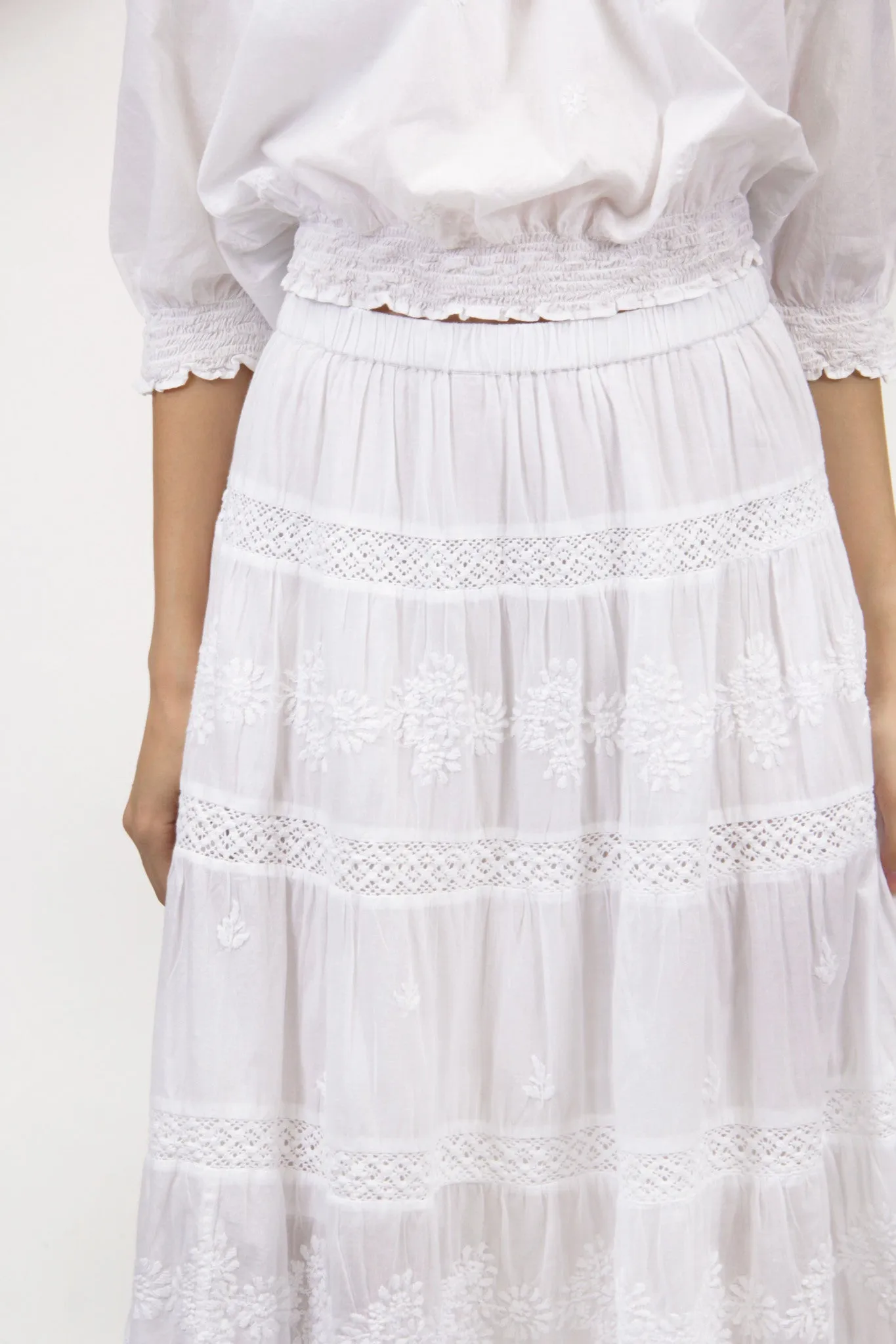 La Cera Embroidered Detail Peasant Skirt