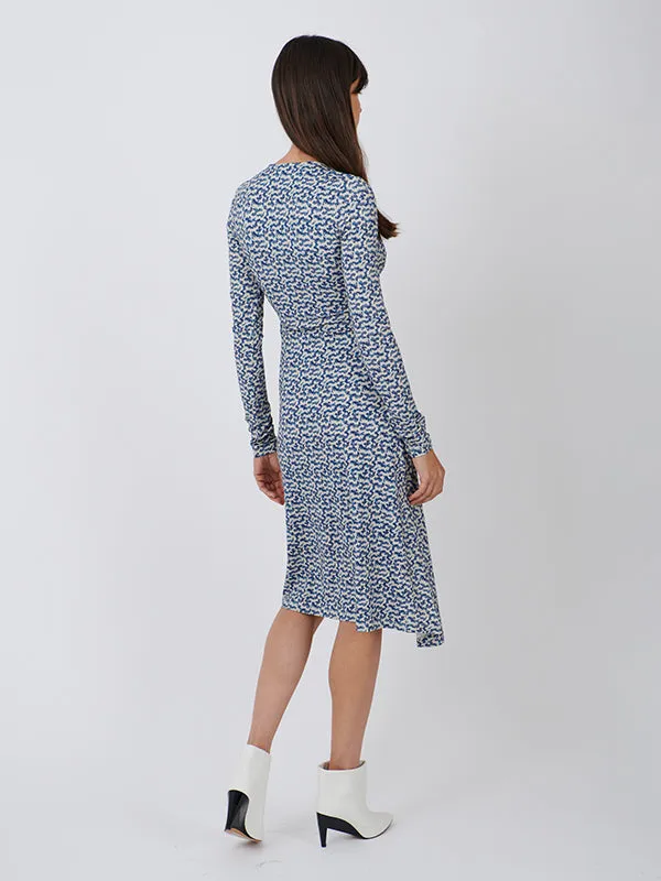 Lania Dress in Blue/Ecru