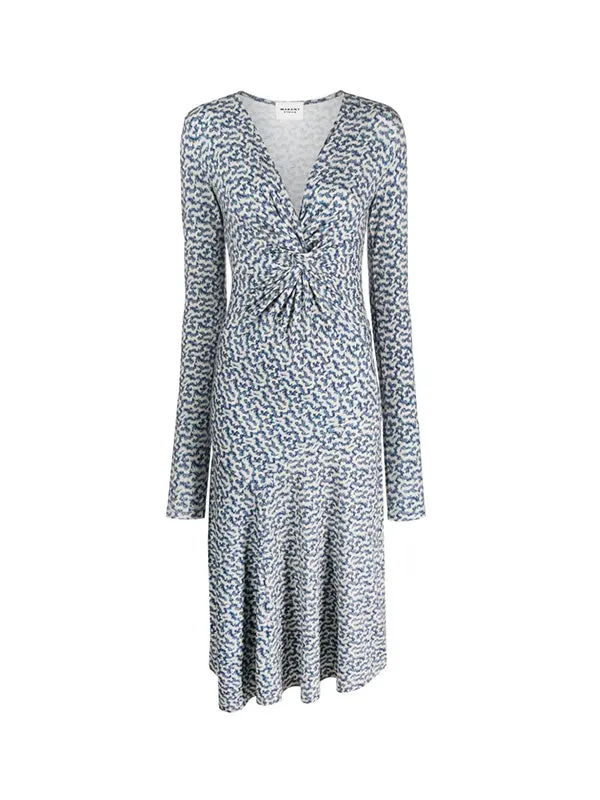 Lania Dress in Blue/Ecru