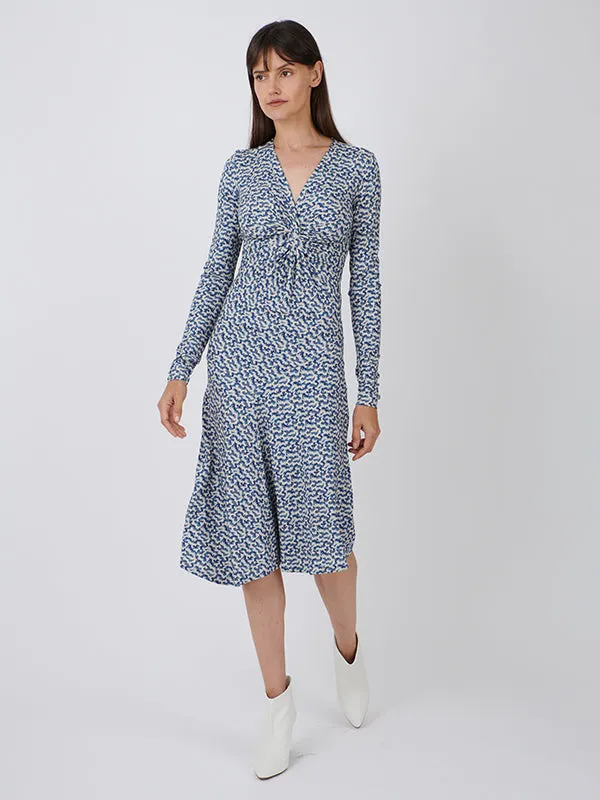 Lania Dress in Blue/Ecru