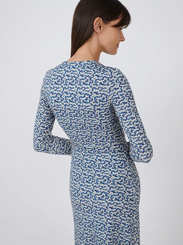 Lania Dress in Blue/Ecru