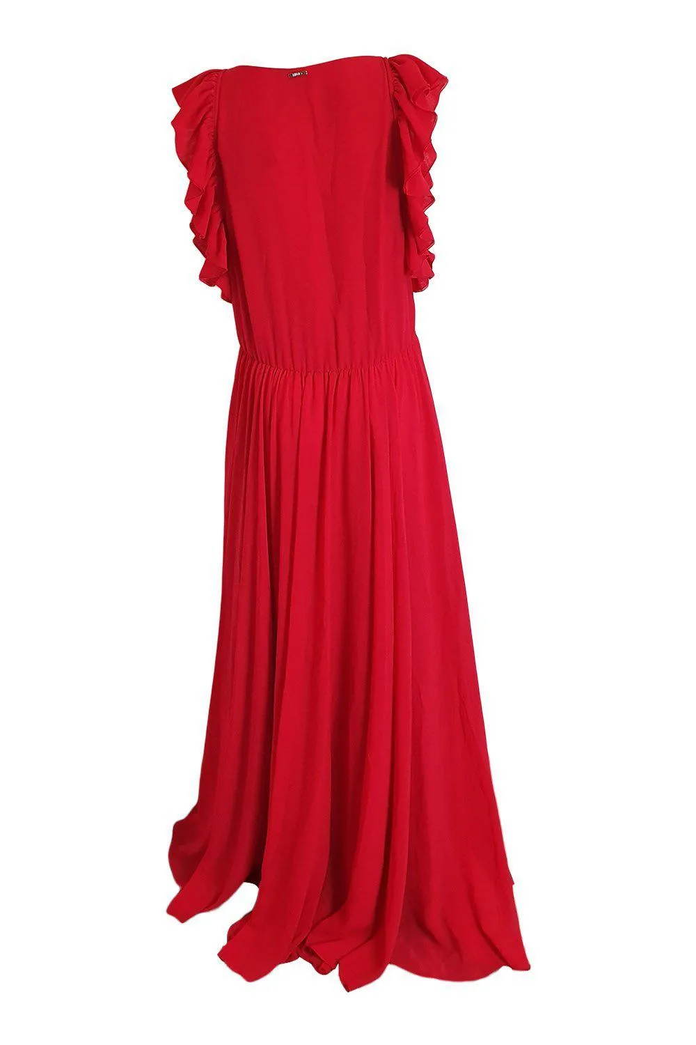 LIU JO Milano Red Ruffle Sleeved V Neck Maxi Dress (IT 42)