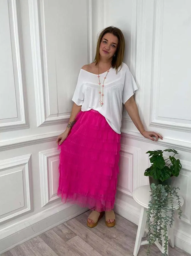 Malissa J Ruffle Tulle Skirt - Hot Pink