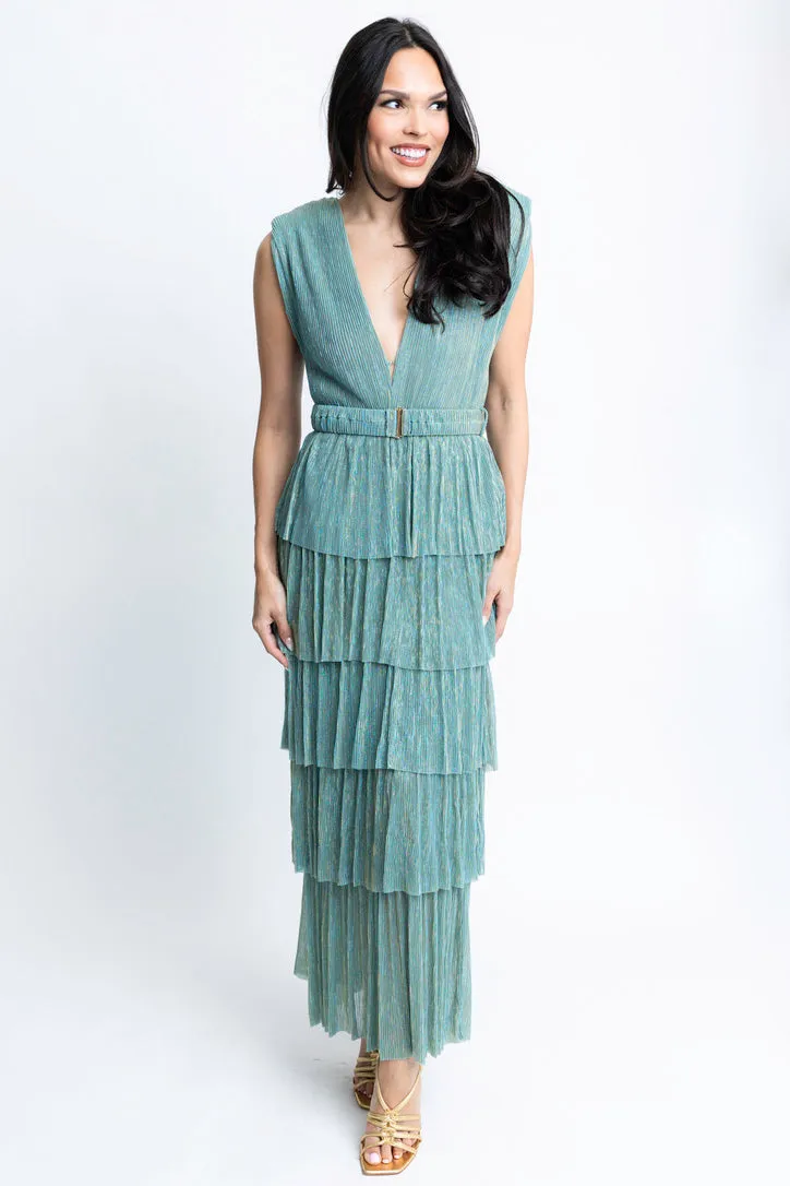 Metallic Double Vneck Maxi Dress