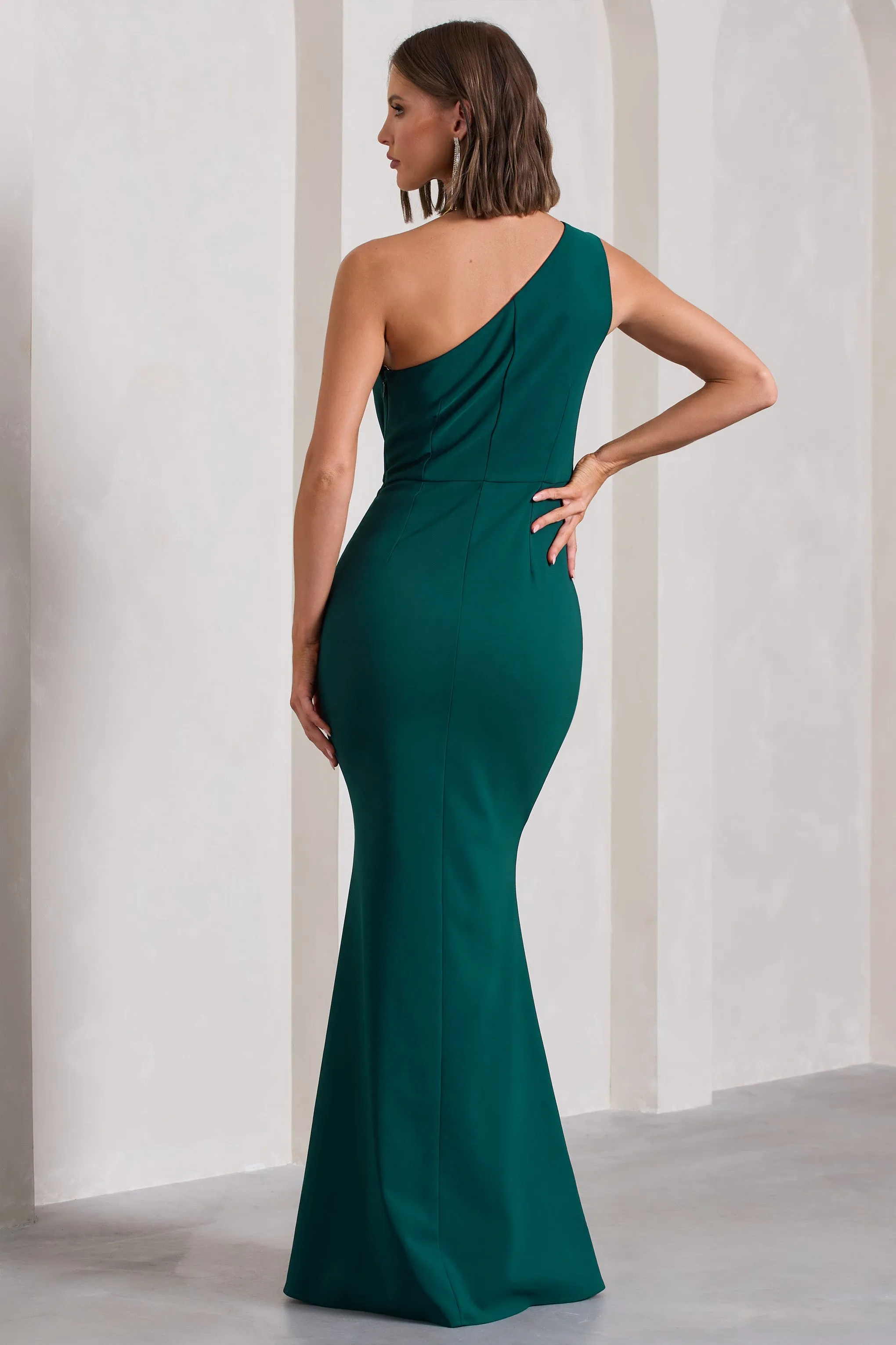 Michelle | Bottle Green One-Shoulder Gathered Maxi Dress