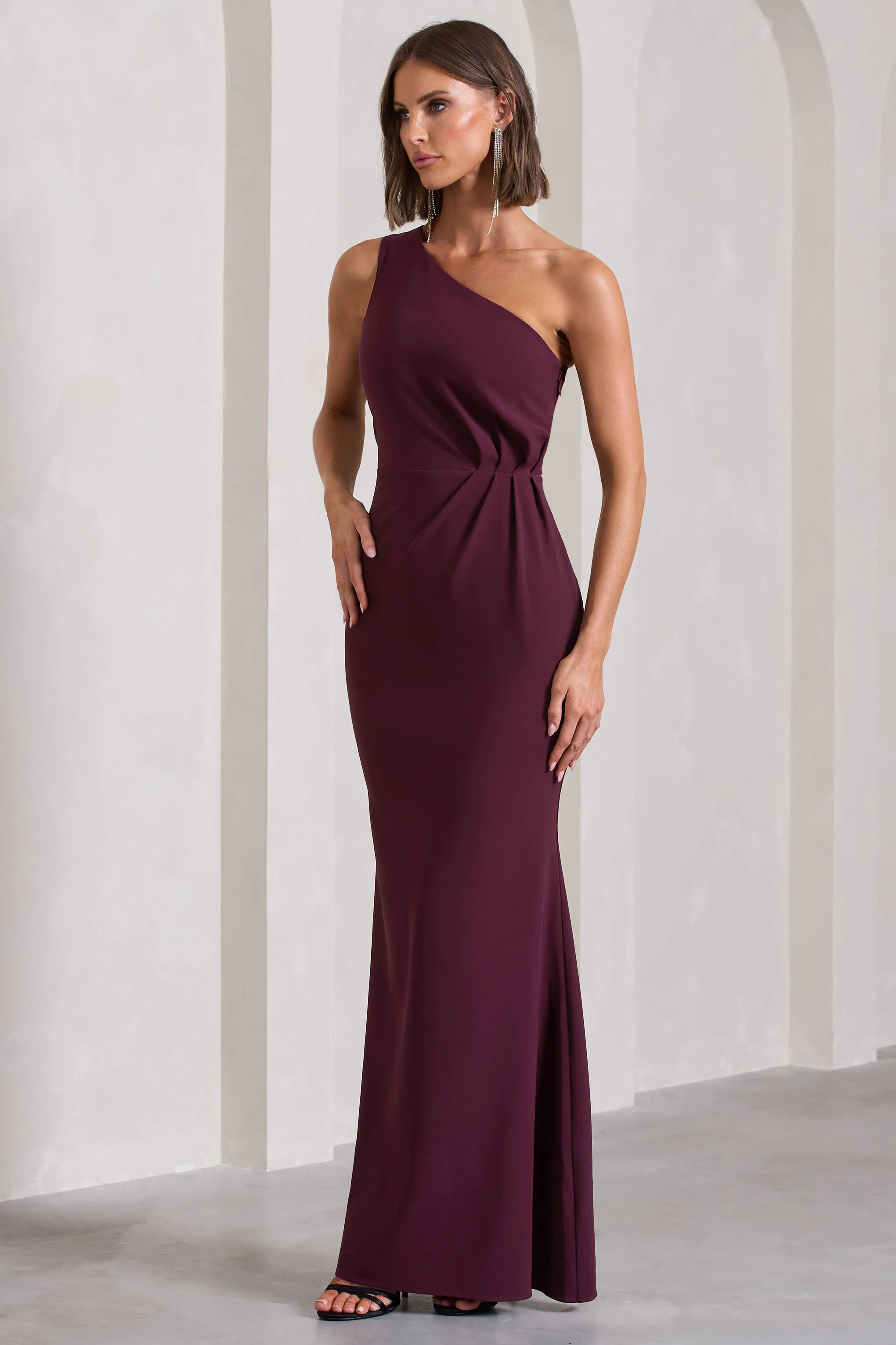 Michelle | Burgundy One-Shoulder Gathered Maxi Dress