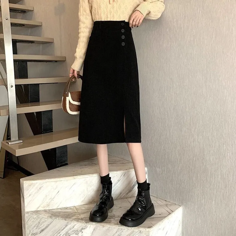 Mid-Calf Corduroy Skirt