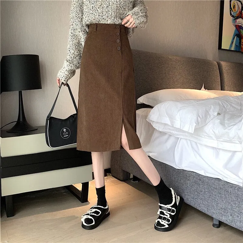 Mid-Calf Corduroy Skirt