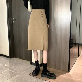 Mid-Calf Corduroy Skirt