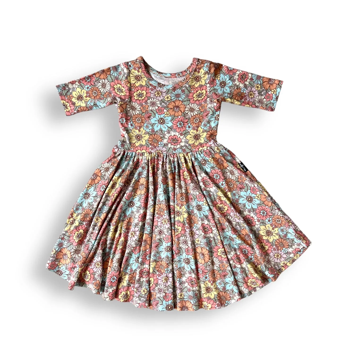 MID SLEEVE TWIRL DRESS- Spring Floral