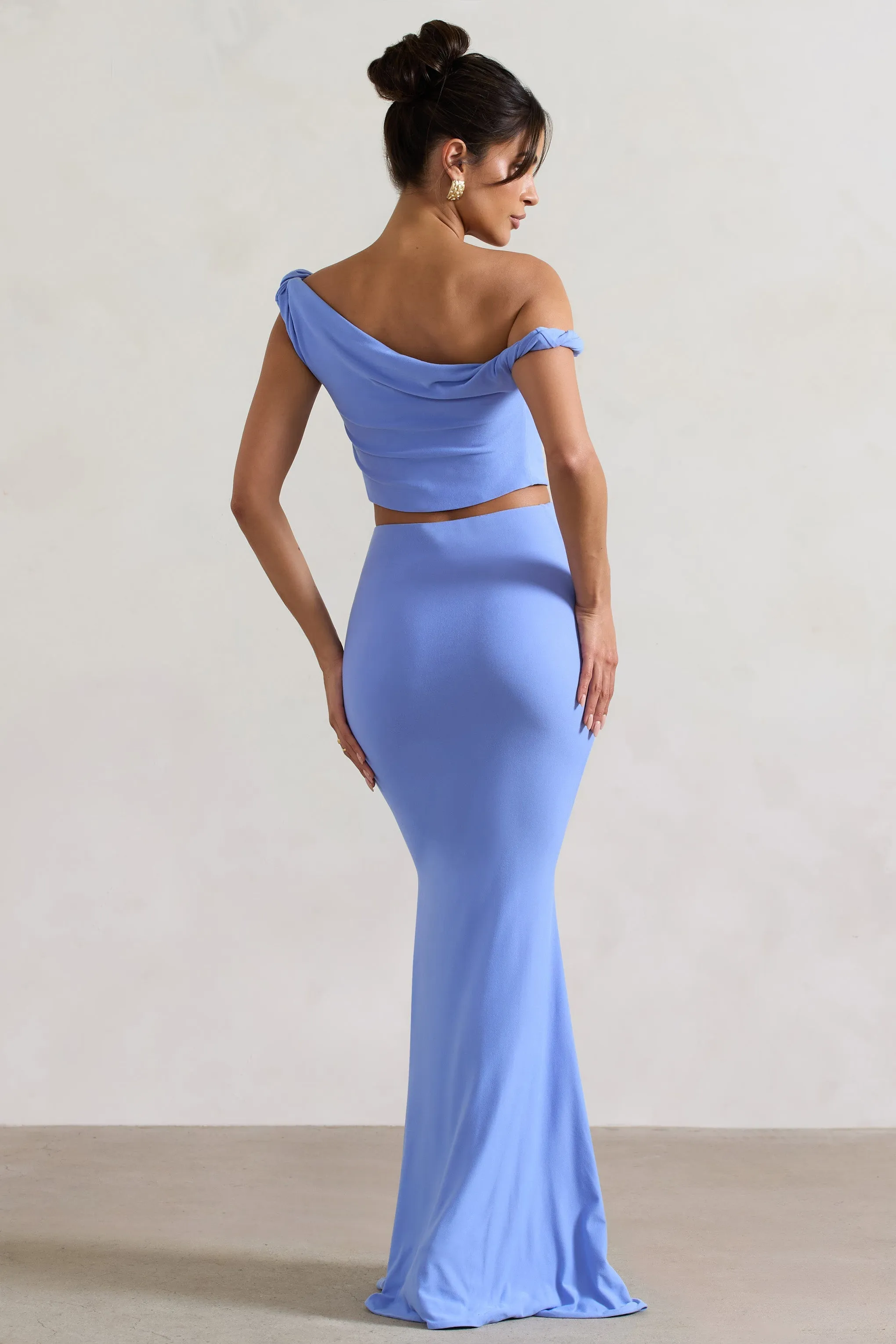 Neve | Blue Gathered Maxi Skirt