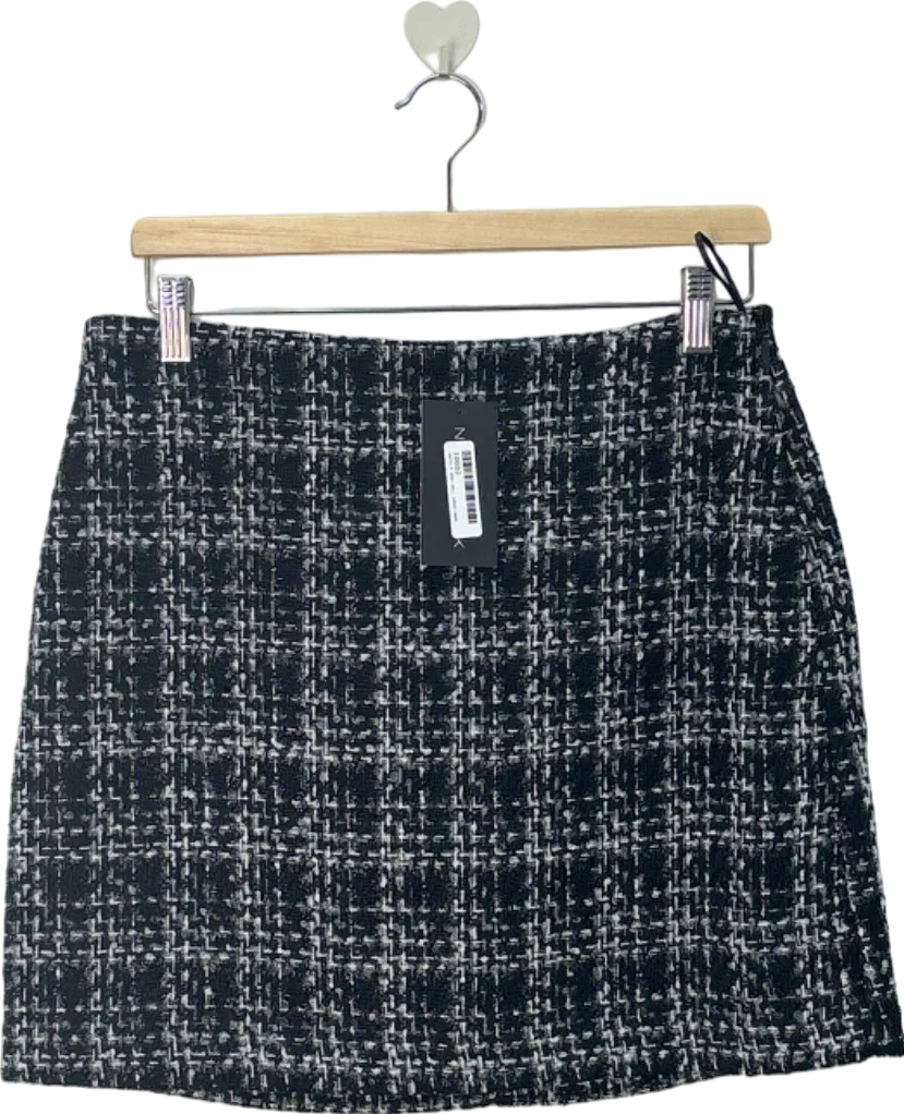 New Look Black/White Boucle Check Mini Skirt UK 12