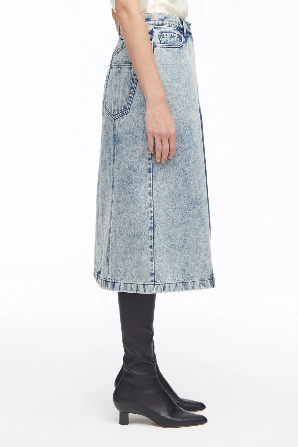 Overdyed Denim Pleated Skirt