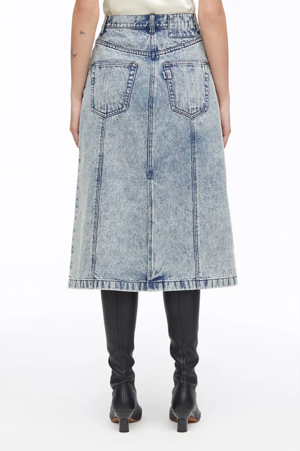 Overdyed Denim Pleated Skirt