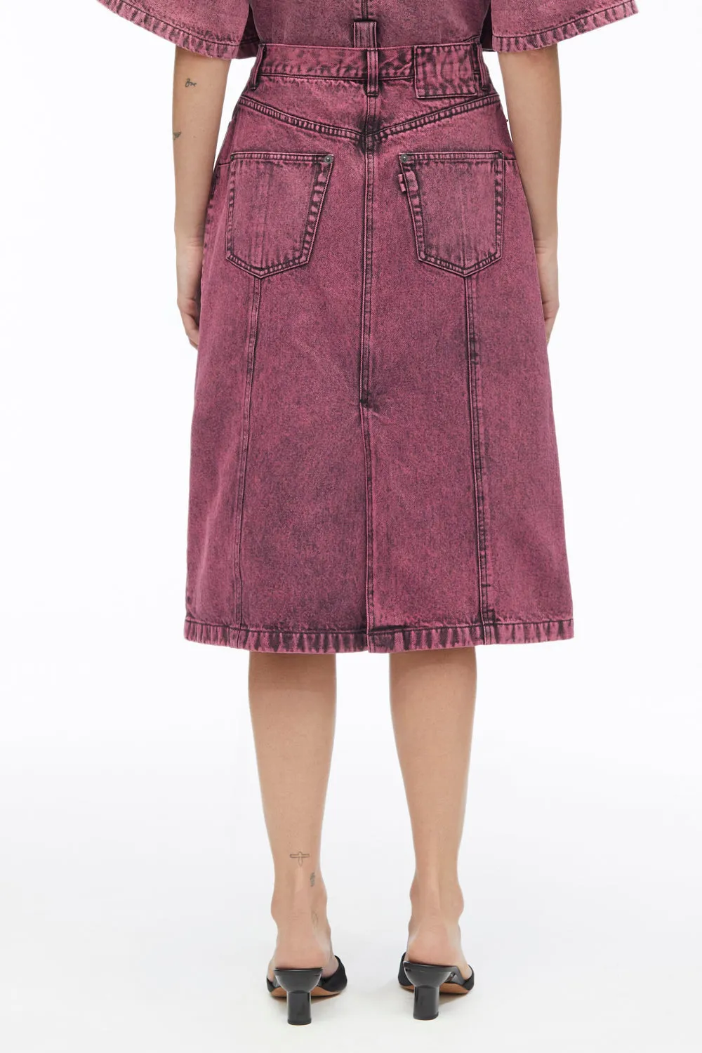 Overdyed Denim Pleated Skirt