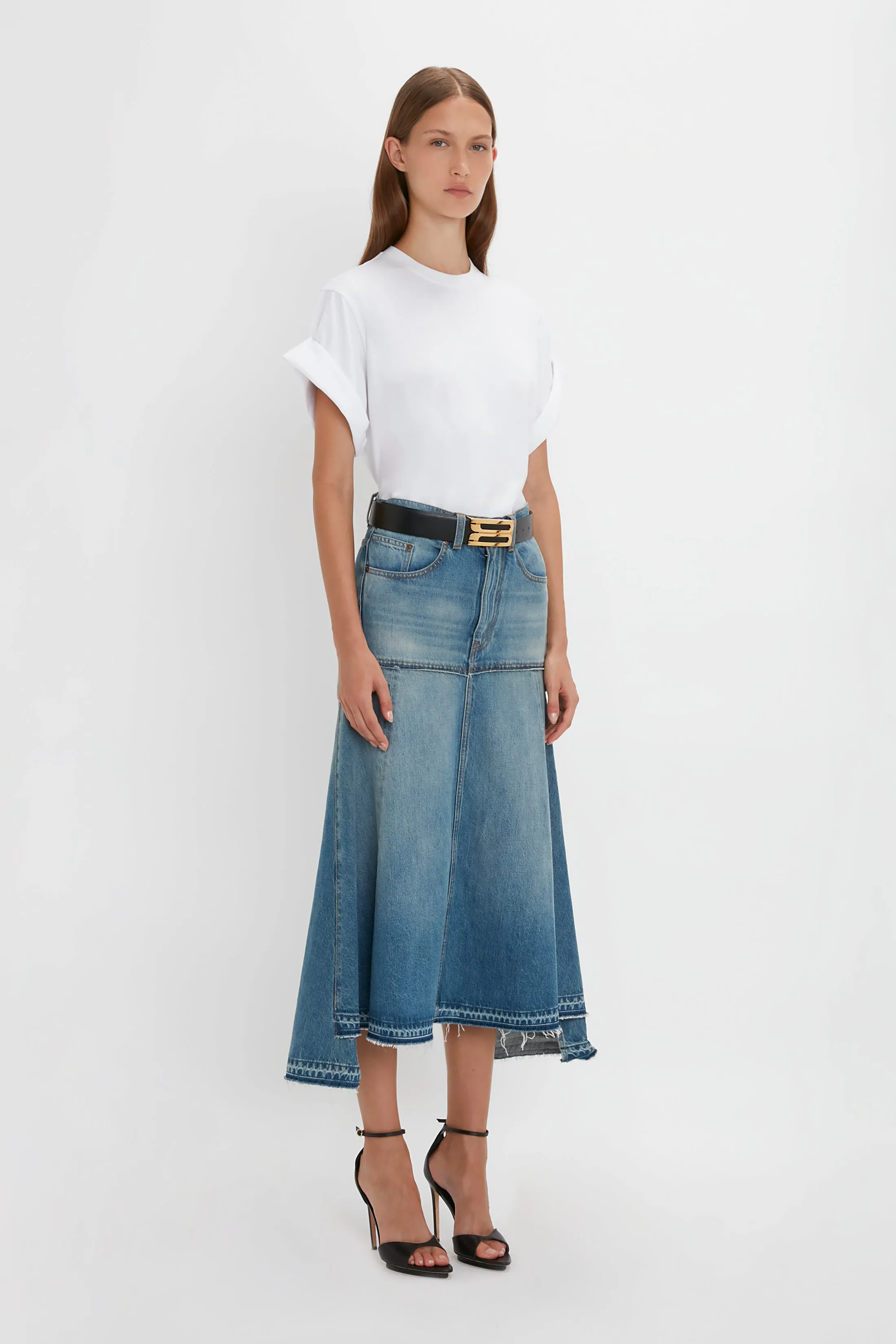 Patched Denim Skirt In Vintage Wash