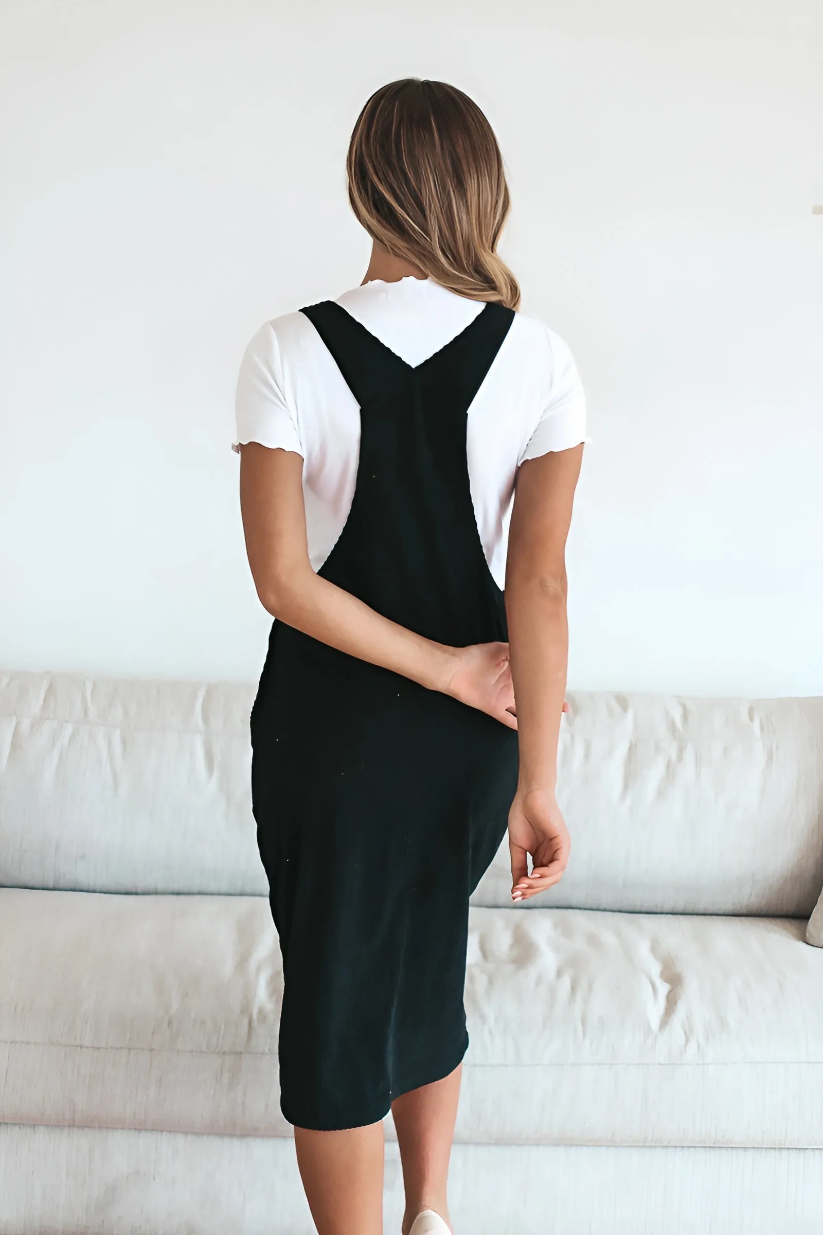 Patty Overall Black Midi Dress