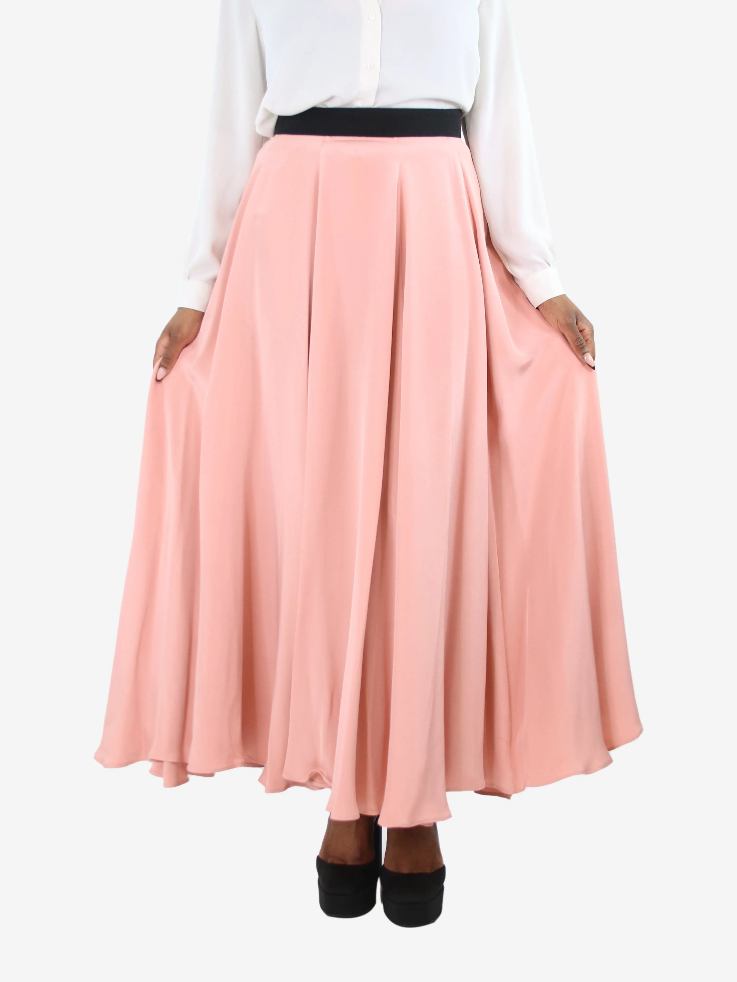 Pink silk maxi skirt - size UK 14