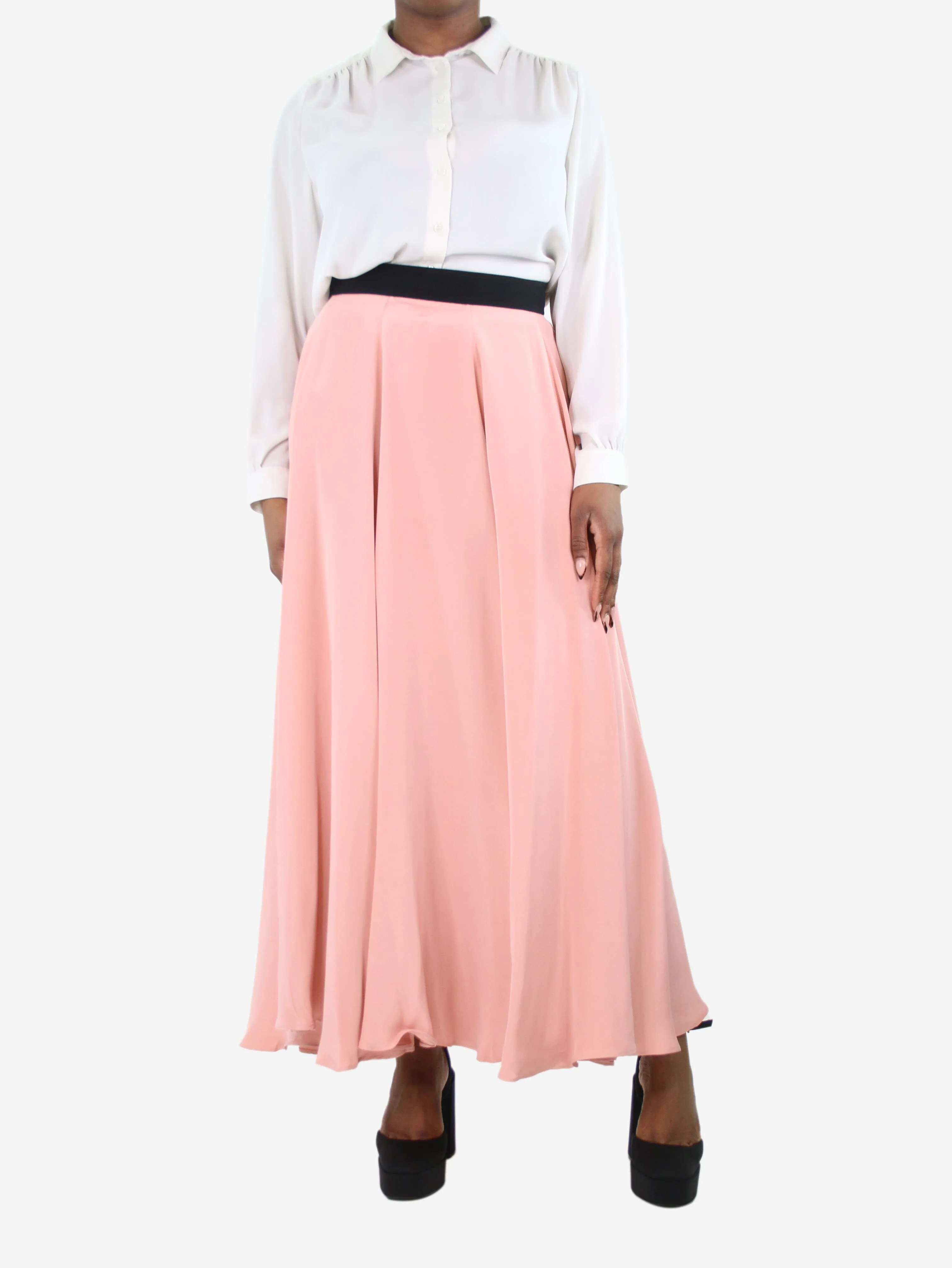 Pink silk maxi skirt - size UK 14