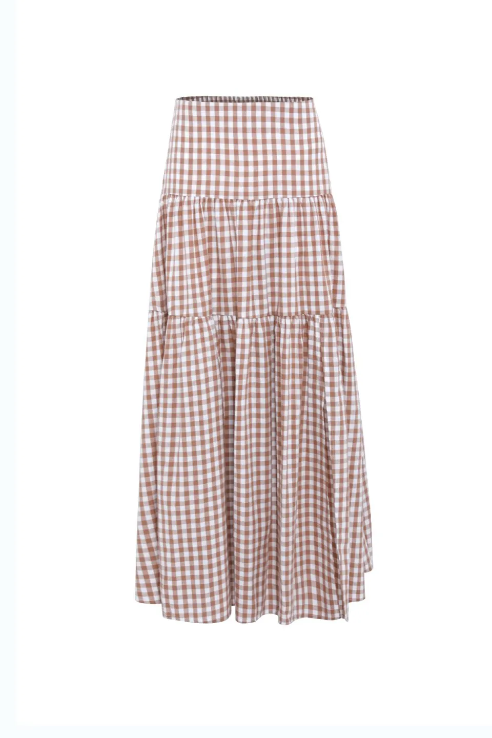 Playful Natural Gingham Tiered Maxi Skirt