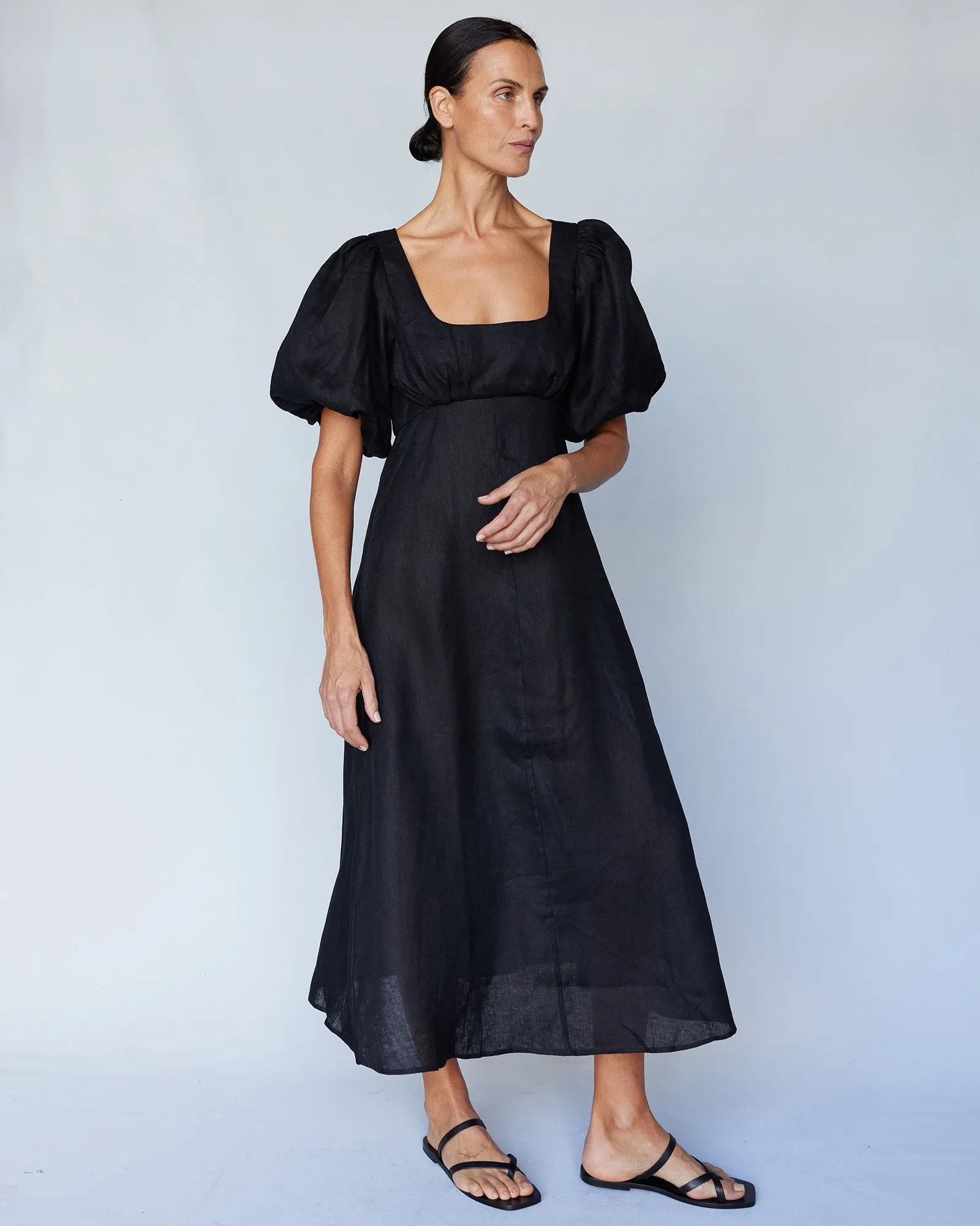 Romilly Linen Midi Dress - Black