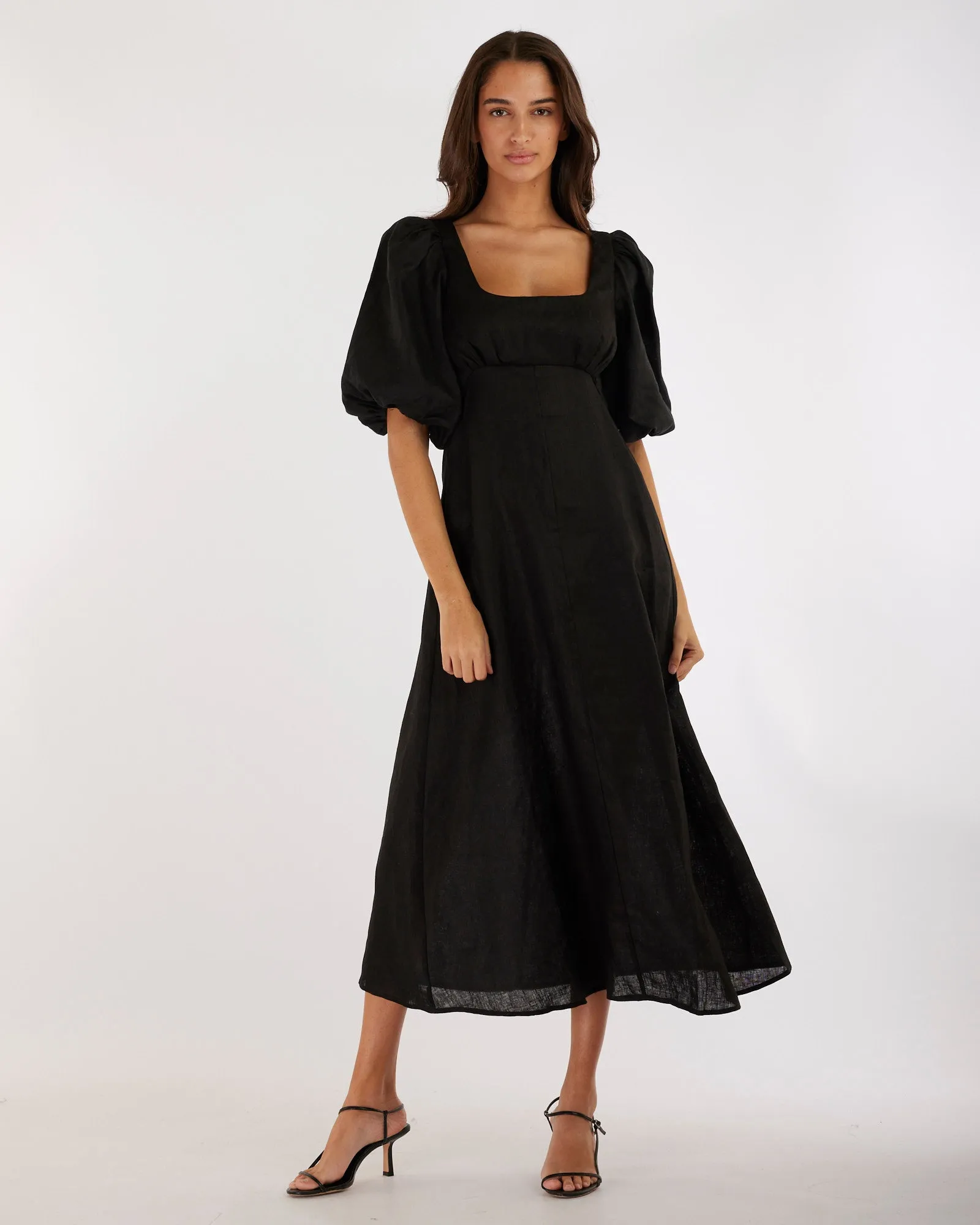 Romilly Linen Midi Dress - Black