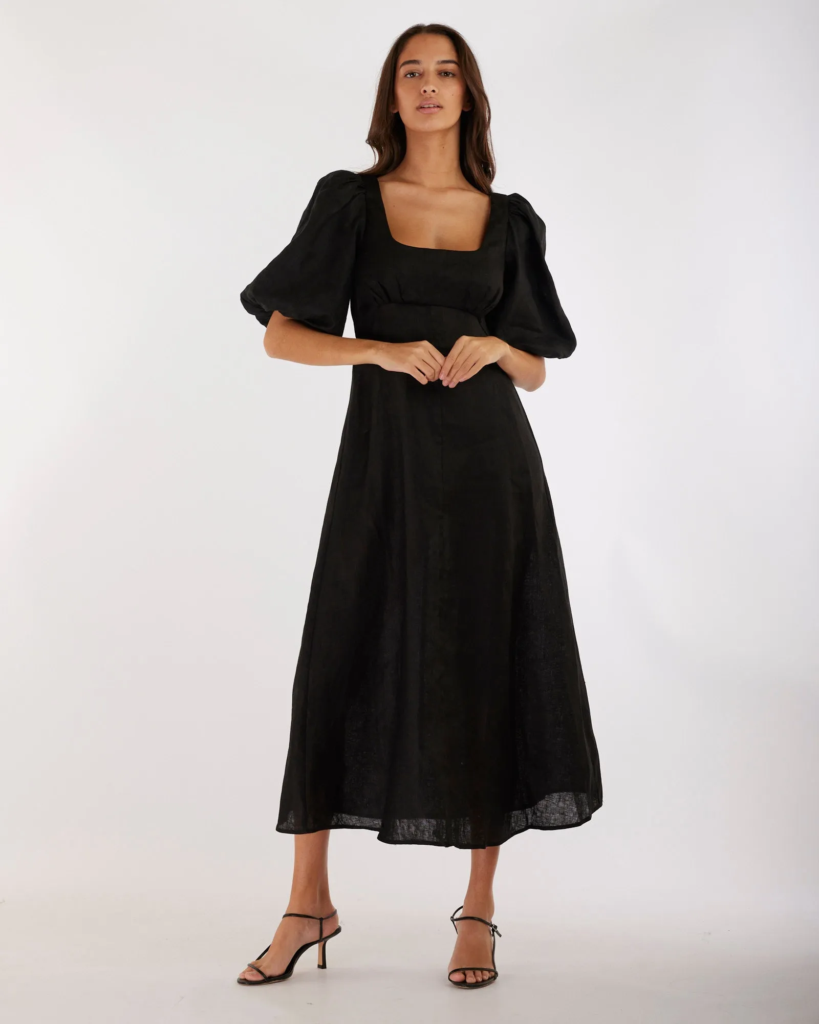 Romilly Linen Midi Dress - Black