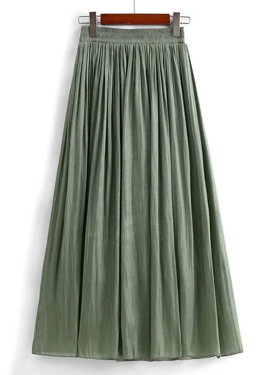 Simple Green Solid Elastic Waist Cotton Skirt Summer AS1048