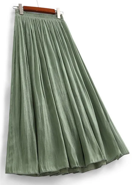 Simple Green Solid Elastic Waist Cotton Skirt Summer AS1048