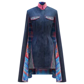 SPARKLE BY KAREN CHAN x  HK Heritage Museum【FRUITFUL HARMONY】 Eco-Denim Cape Cheongsam (Long Sleeve) (幸運風車)  (風調雨順)