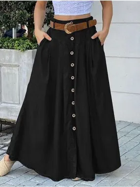 Stylish Women's Cotton Blend Maxi Swing Skirt with Pockets