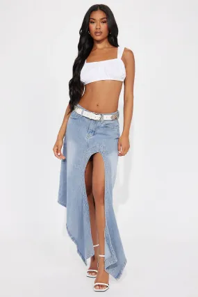 Take A Peek Denim Maxi Skirt - Medium Wash