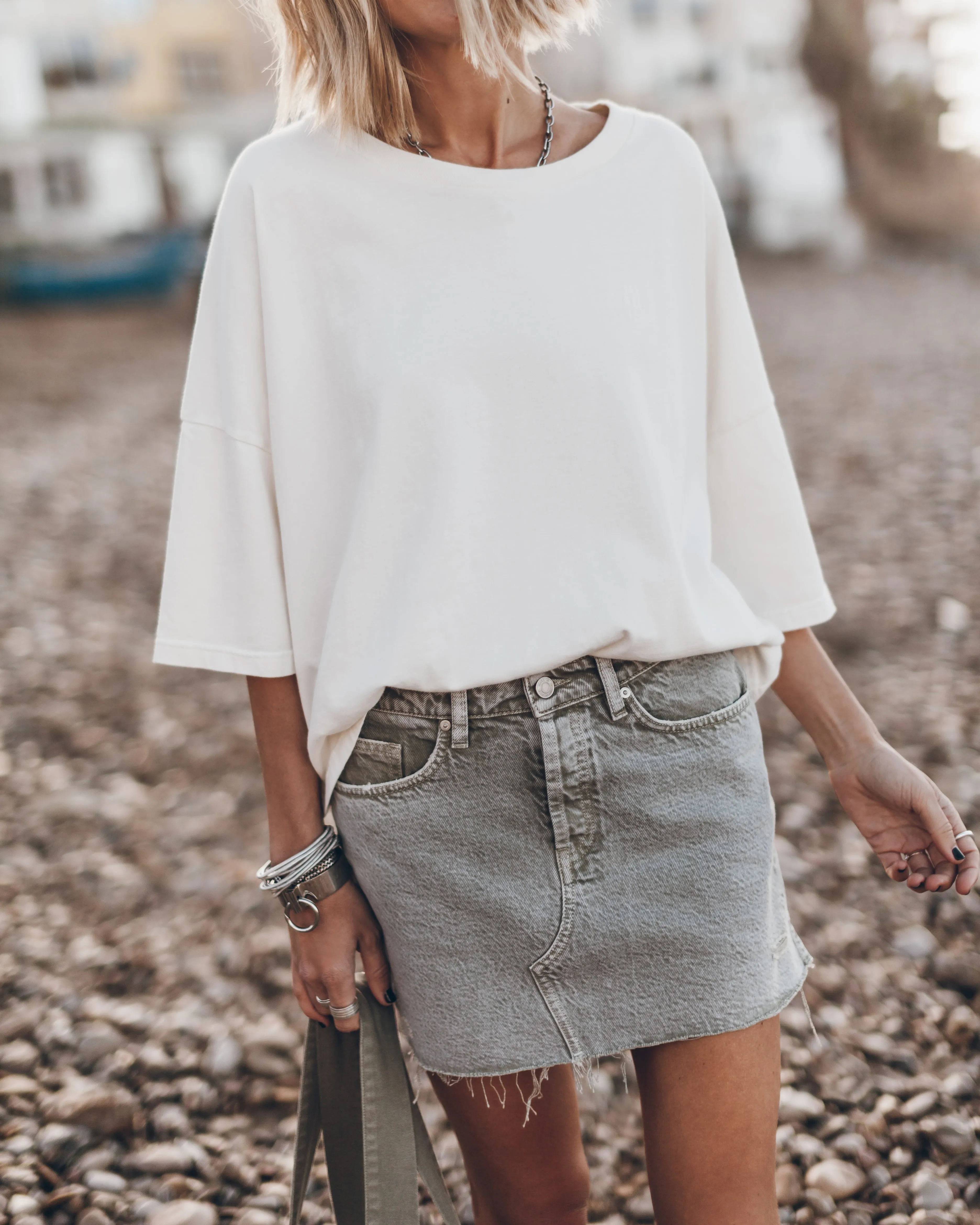 The Khaki Faded Denim Skirt