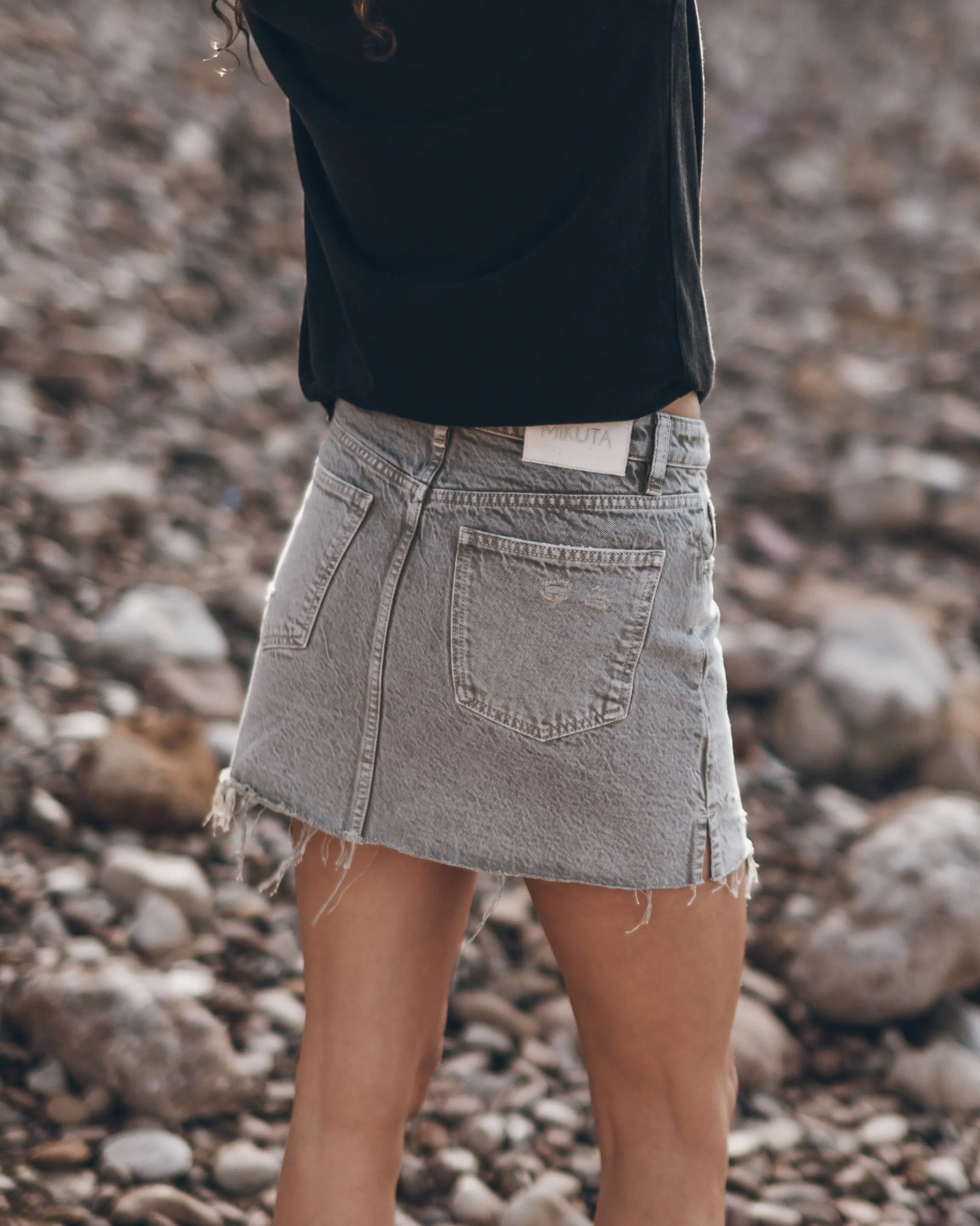 The Khaki Faded Denim Skirt