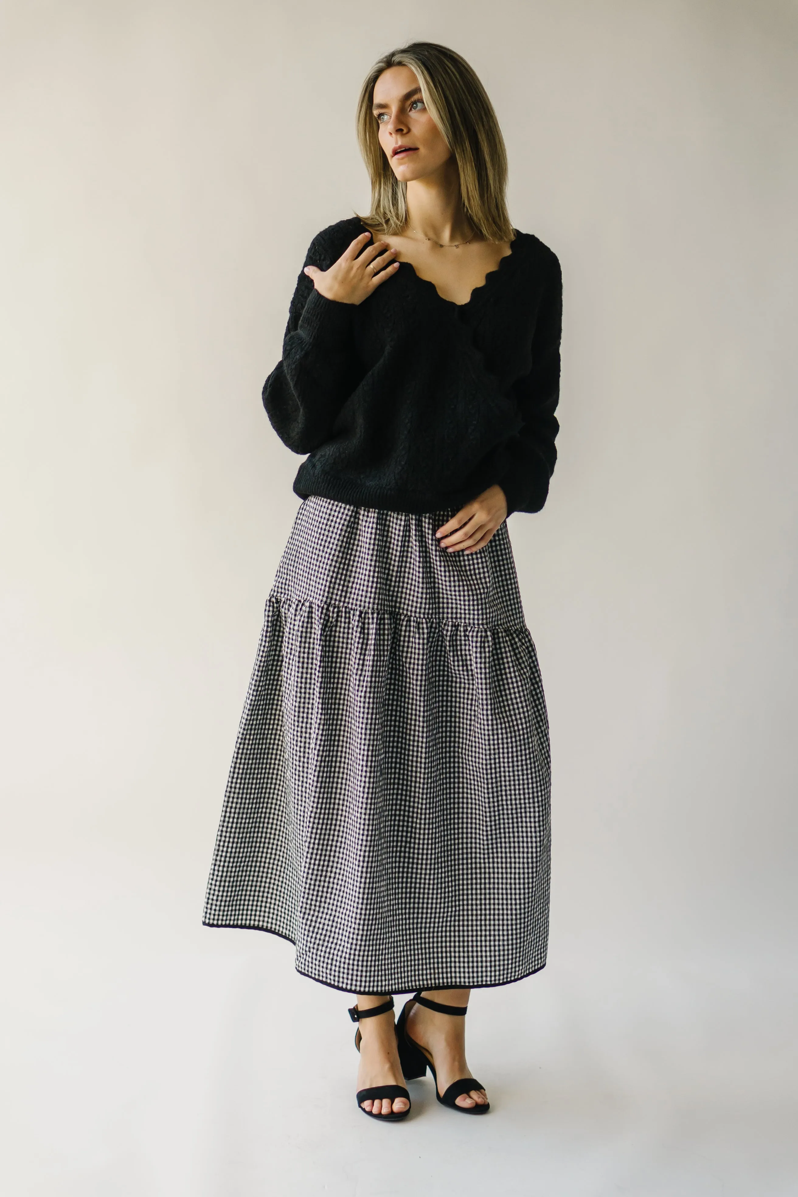 The Wasco Gingham Maxi Skirt in Black