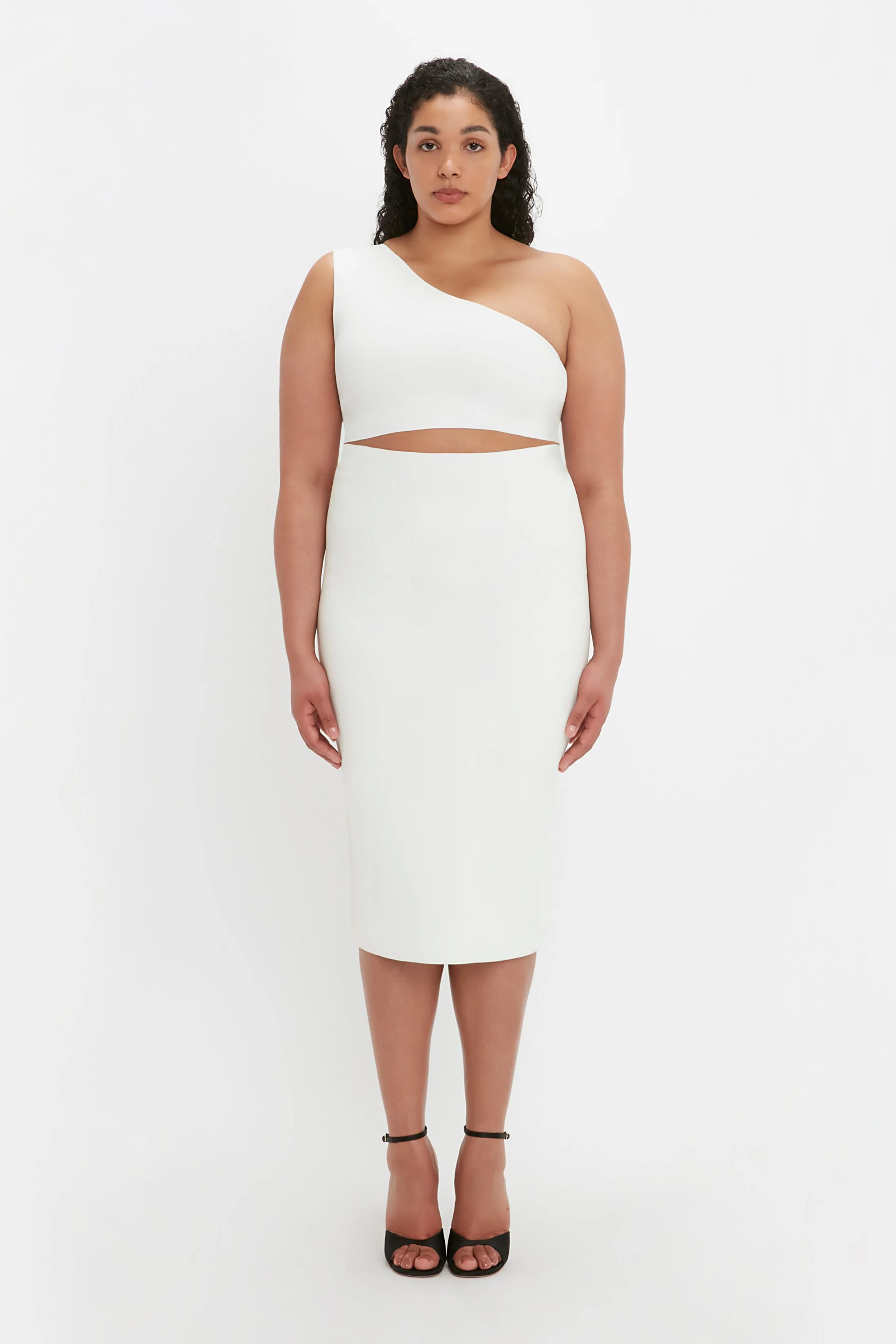 VB Body Fitted Midi Skirt In White