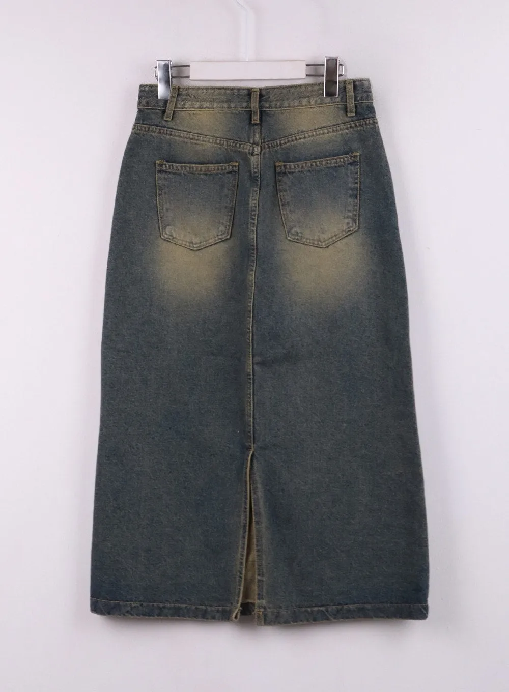 Vintage Washed Denim Maxi Skirt CJ431